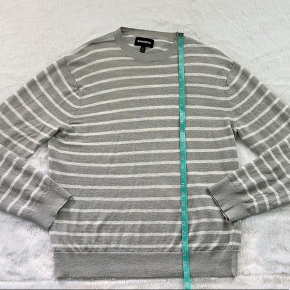 Bonobos Gray and White Linen Striped Slim Fit Sweater - Picture 4 of 7